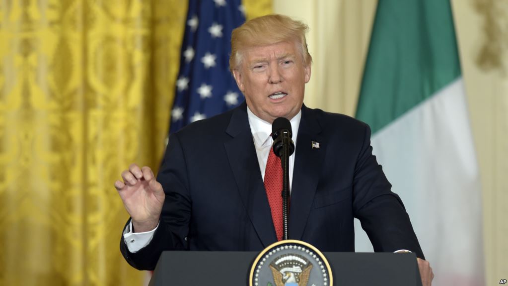 President Donald Trump speaks during a news conference with Italian Prime Minister Paolo Gentiloni  in the East Room of the White House in Washington, Thursday, April 20, 2017. (AP Photo/Susan Walsh)