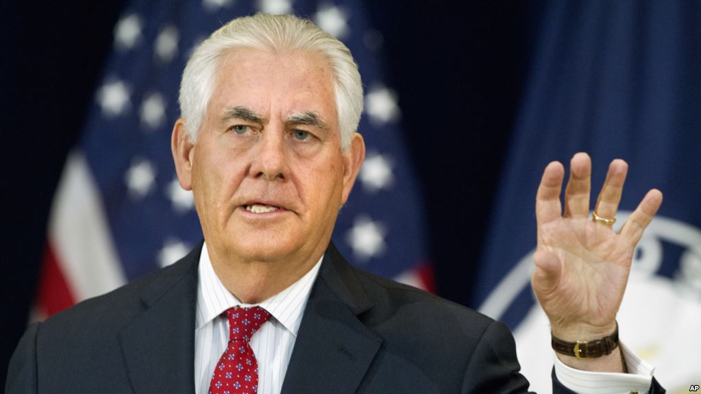 Secretary of State Rex Tillerson gestures while speaking to State Department employees Wednesday, May 3, 2017, at the State Department in Washington. (AP Photo/Jacquelyn Martin)