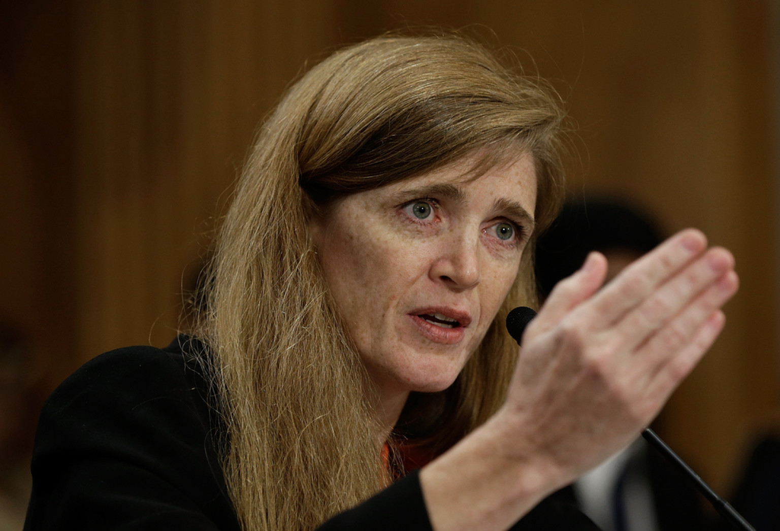 WASHINGTON, DC - JULY 17:  Samantha Power, the nominee to be the U.S. representative to the United Nations, testifies before the Senate Foreign Relations Committee July 17, 2013 in Washington, DC. Power has received broad bipartisan support for her nomination.  (Photo by Win McNamee/Getty Images)